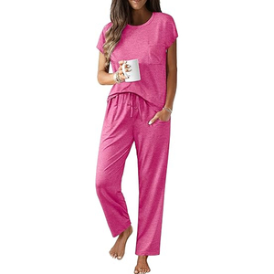Women Home Wear Lounge Set Loose Fit T Shirt <b>Elastic</b> Waist Pants Casual Matching Outfit - Product Image 1
