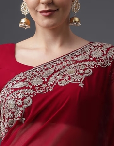 KV Women's Embroidered Designer <b>Saree</b> With Unstitched Blouse - Product Image 4