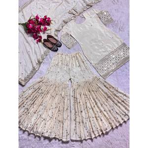 Conjunto de ropa de fiesta de diseñador para mujer Estilo elegante Sharara Top y Dupatta - Product Image 4