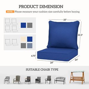 8 Cojines Azul Marino para Sillas de Patio con Asiento y Respaldo, Resistentes a la Decoloración, Almohadas para Exteriores y Juego de Cojines de Repuesto para Asiento - Product Image 3