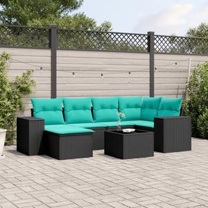 Set Divano da Esterno a 7 Pezzi in Polyrattan Nero con Cuscini - Elegante Arredamento da Giardino - Product Image 1