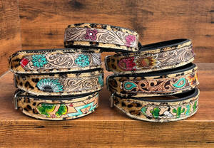 Customized Luxury Design Leopard Print Hand Tooled Leather Dog Collars Genuine <b>Hair</b>-on-Hide Adjustable Pet Collars for Dog Cat - Product Image 2