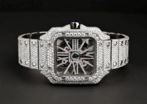 Montre mécanique vintage de luxe carrée entièrement sertie de diamants, avec cadran et lunette incrustés de diamants, montre de luxe hip-hop de haute qualité - Product Image 2