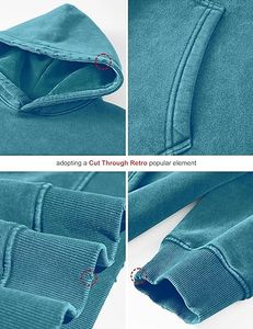 เสื้อฮู้ดดี้วินเทจฟอกสีสไตล์ยูนิเซ็กซ์ทรงโอเวอร์ไซส์ ผ้าฝ้ายฟลีซแบบมีฮู้ด - Product Image 5