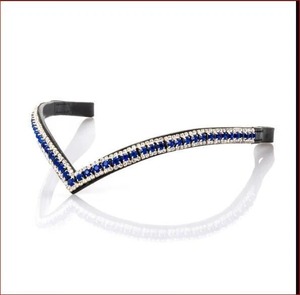 Oferta Especial: Diadema de Cuero Azul Marino, Blanco y Negro con Tres Hileras de Cristales para Brida Inglesa, Talla Completa Disponible para la Venta - Product Image 6