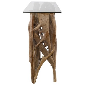 Mesa de Centro Rectangular de Vidrio con Base de Raíz de Teca, Estilo Rústico Moderno, Pieza Decorativa para Sala de Estar - Product Image 2