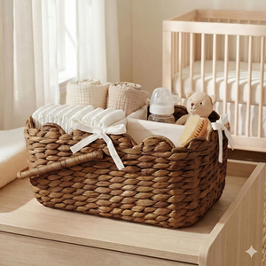 Cesta de Jacinto de Agua Ecológica Personalizable - Organizador de Pañales con Borde Festoneado para Regalo de Baby Shower - Product Image 2