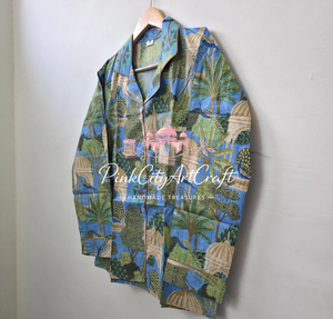 Pijama Elegante de Algodón Puro Hecho a Mano con Estampado Floral Azul, Ecológico, para Verano, Otoño y Primavera, para Mujer, de Manga Larga y con Botones - Product Image 4