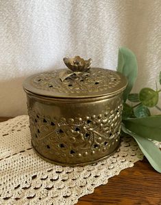 Classic Inspired Brass Cricket <b>Box</b> For Traditional Indian Interiors With Decorative Brass Finish And <b>Floral</b> Artwork - Product Image 1