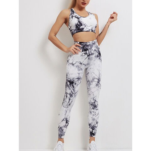 Women's Yoga Set Crop Top Mid Waist Full Length Leggings Breathable Four-Way Stretch Eco-Friendly Spandex/Nylon 2 Piece Fitness - Product Image 1