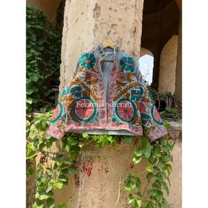 Wholesale Uzbek Embroidered Suzani Jacket Unisex Short Cotton Jute Fabric <b>Coat</b> with Floral Pattern for Spring Season - Product Image 1