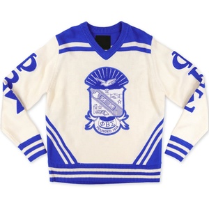 Cardigan en tricot bleu pour homme Phi Beta Sigma, pull en tricot pour homme, col en V, bleu et crème, blason brodé, manches longues, vêtements d'hiver - Product Image 1