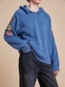 Sweat à capuche personnalisé avec logo imprimé par sublimation en strass, poche, anti-boulochage, en molleton bouclette, coupe oversize, coton épais, délavé à l'acide pour homme - Product Image 3