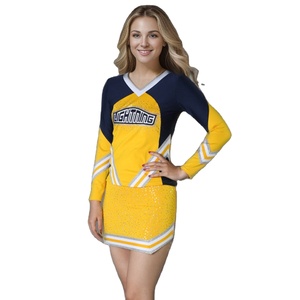 Ensembles d'uniformes de cheerleading personnalisés de haute qualité pour adultes, femmes, en spandex/polyester, imprimés par transfert thermique, respirants - Product Image 1