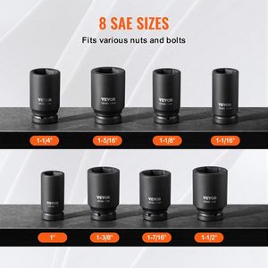 Set di chiavi a bussola a impatto per dadi di asse, profonda serie 6-punti, 8 pezzi, SAE, in CR-MO trattato termicamente, attacco da 3/4 pollici - Product Image 3