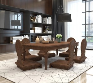 Traditional Solid Teak Wood Farmhouse Apartment 7-Piece <b>Dining</b> <b>Room</b> Set with Antique Style Durable Furniture for Home <b>Dining</b> - Product Image 1