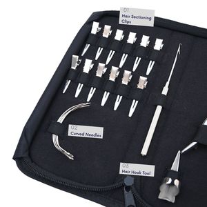 Hair Extension Tools Kit Rexine Case Parting Finger Sectioning Clips Sewing Needle Pulling Hook Beads Remover Plier Salon - Product Image 3