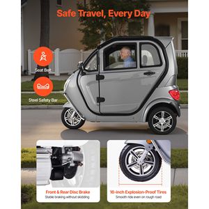 Scooter de mobilité fermé à 3 roues pour seniors et adultes, capacité de 650 lb, 3 places, scooter électrique récréatif de 1500 W, 37 pouces - Product Image 5