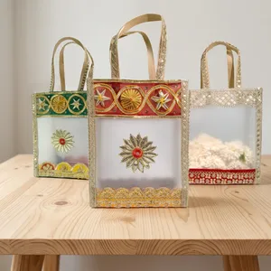 Embroidered <b>Gift</b> Bag Transparent Favor Small Bag with Two Handles for <b>Wedding</b> Diwali Party Return <b>Gift</b> - Product Image 1
