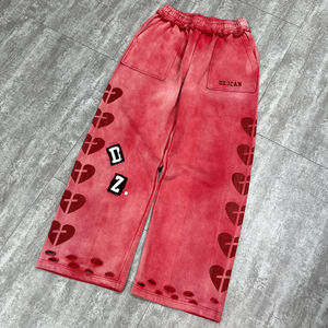 Pantalones de chándal para hombre de felpa francesa con estampado personalizado y bordado Glory, jogger de peso pesado, holgados, de pierna recta, con lavado ácido y efecto desgastado - Product Image 1