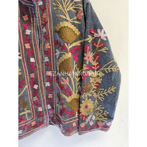 Chaqueta de Algodón Bordada para Mujer, Cuello Mandarín, Estampado Floral, Hecha a Mano, para Otoño, Manga Larga, Largo Regular - Product Image 5