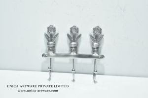 Handcrafted Floral Design Aluminum Wall <b>Hook</b> Rack Decorative 3 <b>Hook</b> Key Holder Coat <b>Towel</b> Organizer for Home Decor at Best Price - Product Image 4