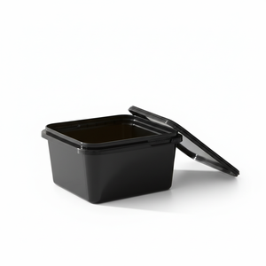 Pot carré en plastique PP de qualité alimentaire de 1000 ml avec couvercle à fermeture sécurisée pour la crème glacée, les produits laitiers, les bonbons et les plats à emporter - Product Image 1