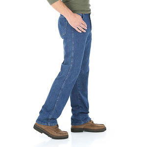 Jean en denim délavé foncé coupe droite pour homme, taille mi-haute, en coton, pantalon décontracté de travail, fabricant OEM - Product Image 3