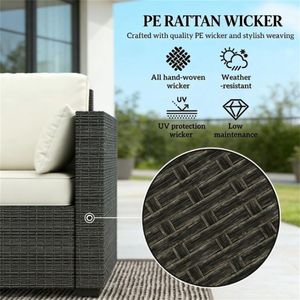 Divano da Esterno in Vimini Bianco Crema per Giardino, Terrazza e Cortile, Seduta Doppia - Product Image 2