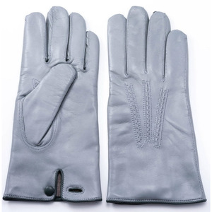 Ikhlas Sports Women Light Gray Sheepskin Leather <b>Gloves</b> Soft Warm Lined Winter Elegant Button Wrist <b>Touchscreen</b> Needle Detection - Product Image 2