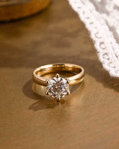 Anillo de compromiso solitario de oro macizo de 14K con diamante cultivado en laboratorio de corte brillante redondo, para uso en fiestas 2026, con engaste de 6 garras para mujer - Product Image 1