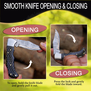 Cuchillo de Frutas de Alta Calidad con Hoja de Acero de Damasco y Cobre, Mango de Resina con Diseño de Panal, Cuchillo Plegable Portátil para Acampar al Aire Libre - Product Image 5