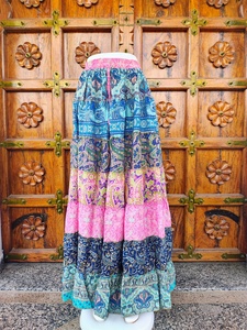 Floor-Length Satin Silk Bohemian Eco-Friendly Breathable High Elastic <b>Patchwork</b> Print Multi Color ODM Summer Wear <b>Skirt</b> - Product Image 2
