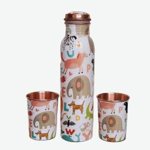 Floral Pattern <b>Metal</b> <b>Water</b> <b>Bottle</b> with Copper Lid and Matching Cups Portable Travel Drinkware Set - Product Image 4