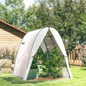 Invernadero tipo túnel blanco de 6 x 6 x 6.6 pies con cubierta de PE con dobladillo y bolsas de arena, 2 puertas y ventanas con mosquitera para jardines - Product Image 1