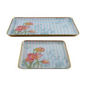 Plateau en métal émaillé thème or de luxe, 2 tailles, accessoires de cuisine, plateau de service, prix de gros, fabrication pour usage décoratif - Product Image 5