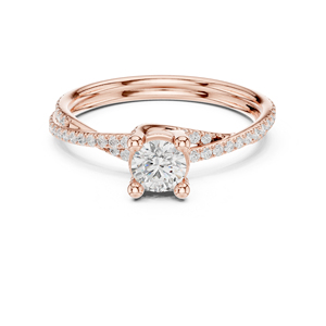 แหวนเพชรทรงกลมทองคำ 14K โรสโกลด์ เพชรเพาะเลี้ยงสำหรับผู้หญิง ของขวัญวันครบรอบ เพชรเพาะเลี้ยงใหม่ - Product Image 1