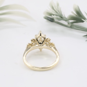 Yellow Gold Marquise Cut Lab Grown Diamond Certified Engagement <b>Ring</b> Classic Art Deco Fan Solitaire <b>Crown</b> Band Fine Jewelry - Product Image 3