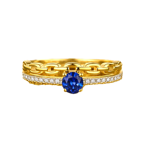 Anillo de Diamantes de Zafiro Redondo, Color DEF, Claridad VS VVS, Oro Sólido de 14K, Diseño de Cadena con Pavé, Anillo de Boda Único - Product Image 5