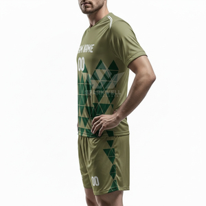 Ensemble de maillots de football personnalisés pour hommes, imprimé géométrique, col en V, manches courtes, évacuation de l'humidité, 100% polyester, uniforme d'équipe personnalisé - Product Image 4