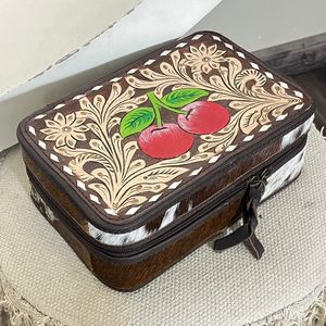 Latest Western Hand <b>Tooled</b> Genuine Cow <b>Leather</b> Jewelry Cases With Designer Cherry Pattern Travel Ring & Necklace Storage Box - Product Image 4