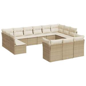 Conjunto de Sofás de Jardín Beige, Muebles de Exterior de Ratán, Cojín Impermeable, Diseño Contemporáneo - Product Image 4