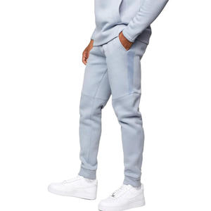 <b>Men's</b> Light Blue Hooded Tracksuit Set Full Sleeve Solid Color Casual Wear With Side Pockets And Elastic Waist - Product Image 2