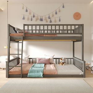 Letto a Castello XL Grigio con Scala e Sponde di Sicurezza per Bambini, Dimensioni Queen - Product Image 4