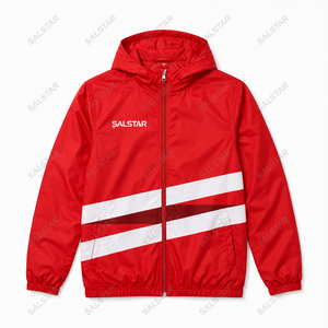 Custom <b>Men</b>’s Windbreaker Red <b>Jacket</b> Set Lightweight Hooded <b>Running</b> Sportswear Sublimation Training Jogging Tracksuit OEM - Product Image 3