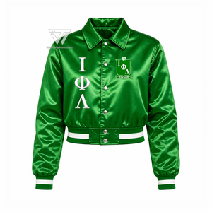 Chaqueta Bomber Corta de Satén Bordada Personalizada de la Hermandad Griega Iota Phi Lambda, Chaqueta Universitaria, Artículos Griegos - Product Image 1