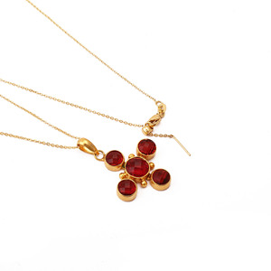 Pink Fuchsia 18k Gold Plated Brass <b>Cross</b> Pendant Necklace with Bezel Setting Cute Round Gemstone Statement Gift for Mom - Product Image 4