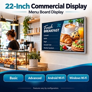 Écran d'affichage commercial mural de 22 pouces, menu numérique, affichage LCD, signalisation numérique pour restaurant, publicité, Android, Windows, WiFi, OEM - Product Image 1