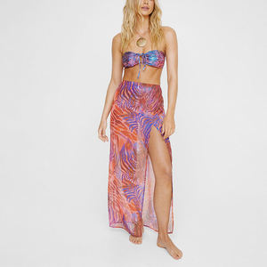 Custom Women's Sheer Mesh Mini Dress Deep <b>V</b> Neck Ruffle Sleeve Bodycon Swim Cover Tight Waist Chiffon Wrinkle-Resistant - Product Image 1