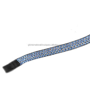 Forme de vague Noir Anglais Bride En Cuir cheval front bande décorative Bleu cristaux strass méga bling front band pour chevaux - Product Image 6